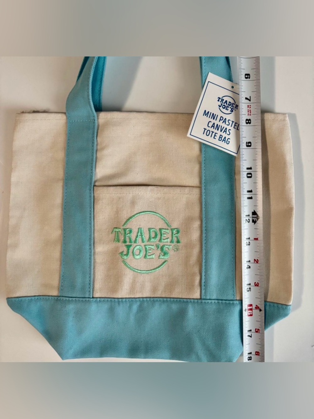 NWT Trader Joe's Mini Pastel Canvas Tote in Blue